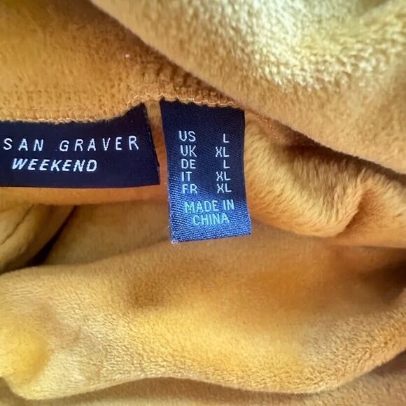 Susan Graver Weekend Large Mustard Yellow Velour Drawstring Cowl Neck Top Tunic - Picture 5 of 6